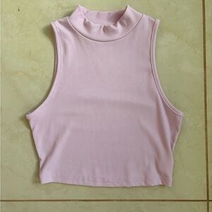 SHEIN Pink Ribbed Mock Neck Cropped Tank